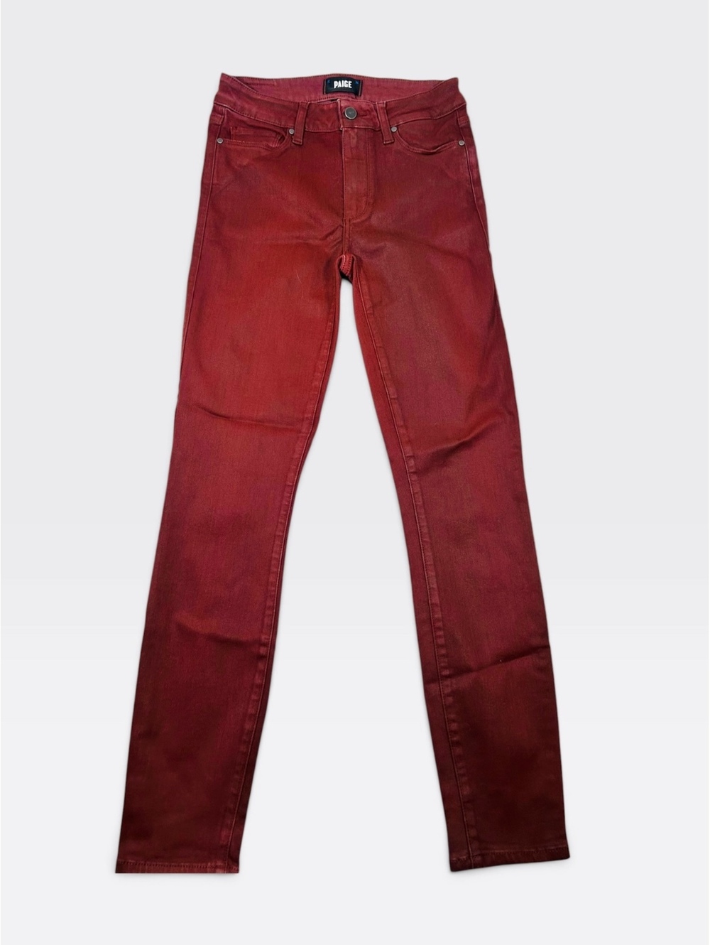 PAIGE Hoxton Ankle Coated Skinny Jeans Burgundy Maroon Waxed Denim Size 27 EUC